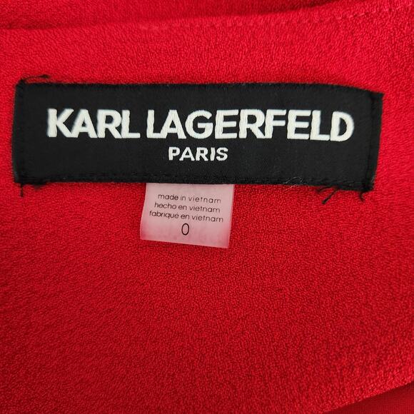 Karl Lagerfeld Paris Red Pencil Dress with Flare Ruffle Sleeve Size 0 S/M - Picture 2 of 6